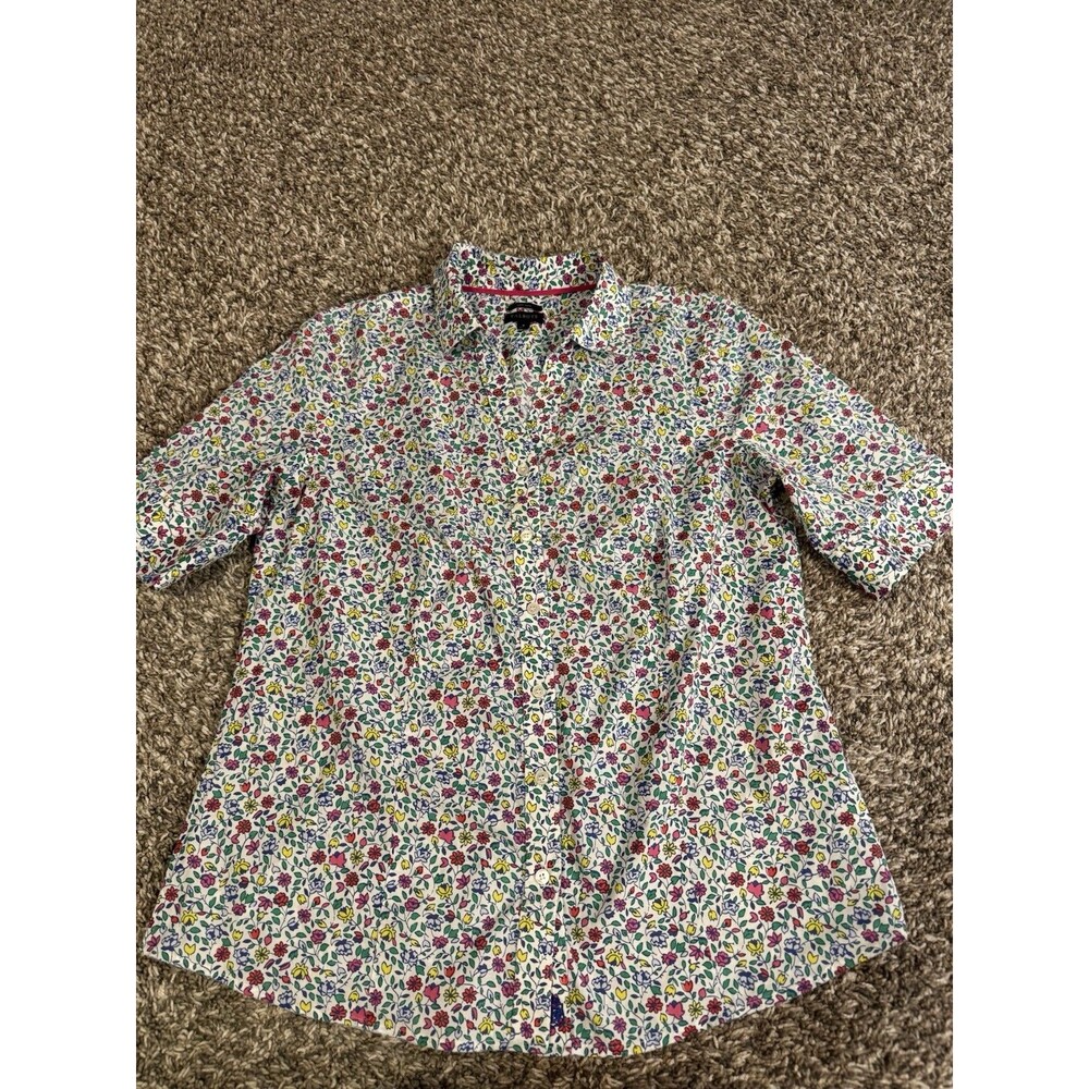 Talbots Perfect Shirt Womens 8 Non Iron Ditsy Floral Cotton Stretch Elbow Sleeve